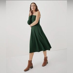 Pact one shoulder fit and flare dress